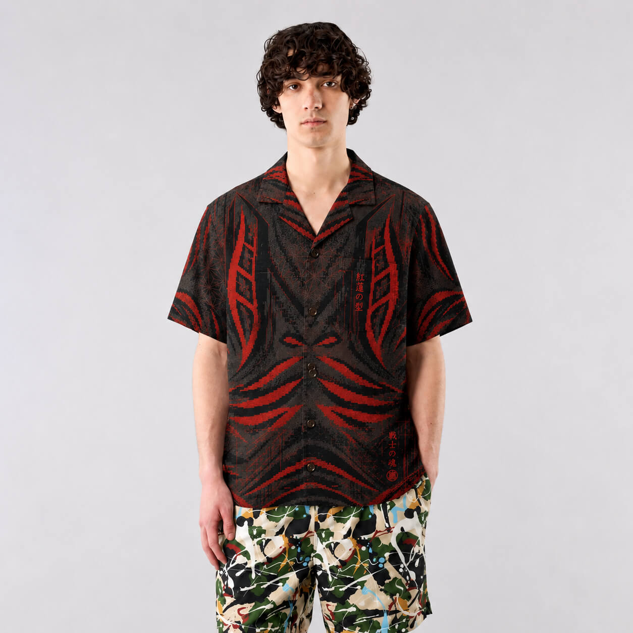 Crimson Oni Eclipse Graphic Button Up Shirt