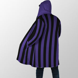 Goth School Stripes Purple Hooded Cloak Coat