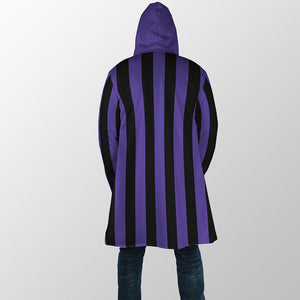 Goth School Stripes Purple Hooded Cloak Coat