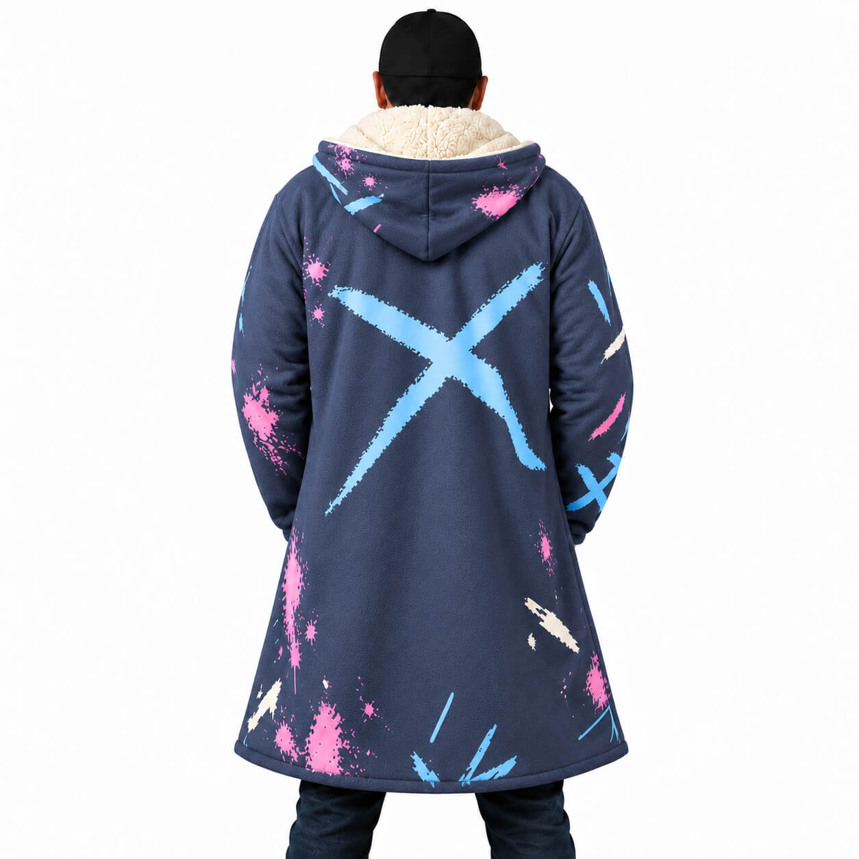 Graffiti Hooded Cloak Coat rear styling