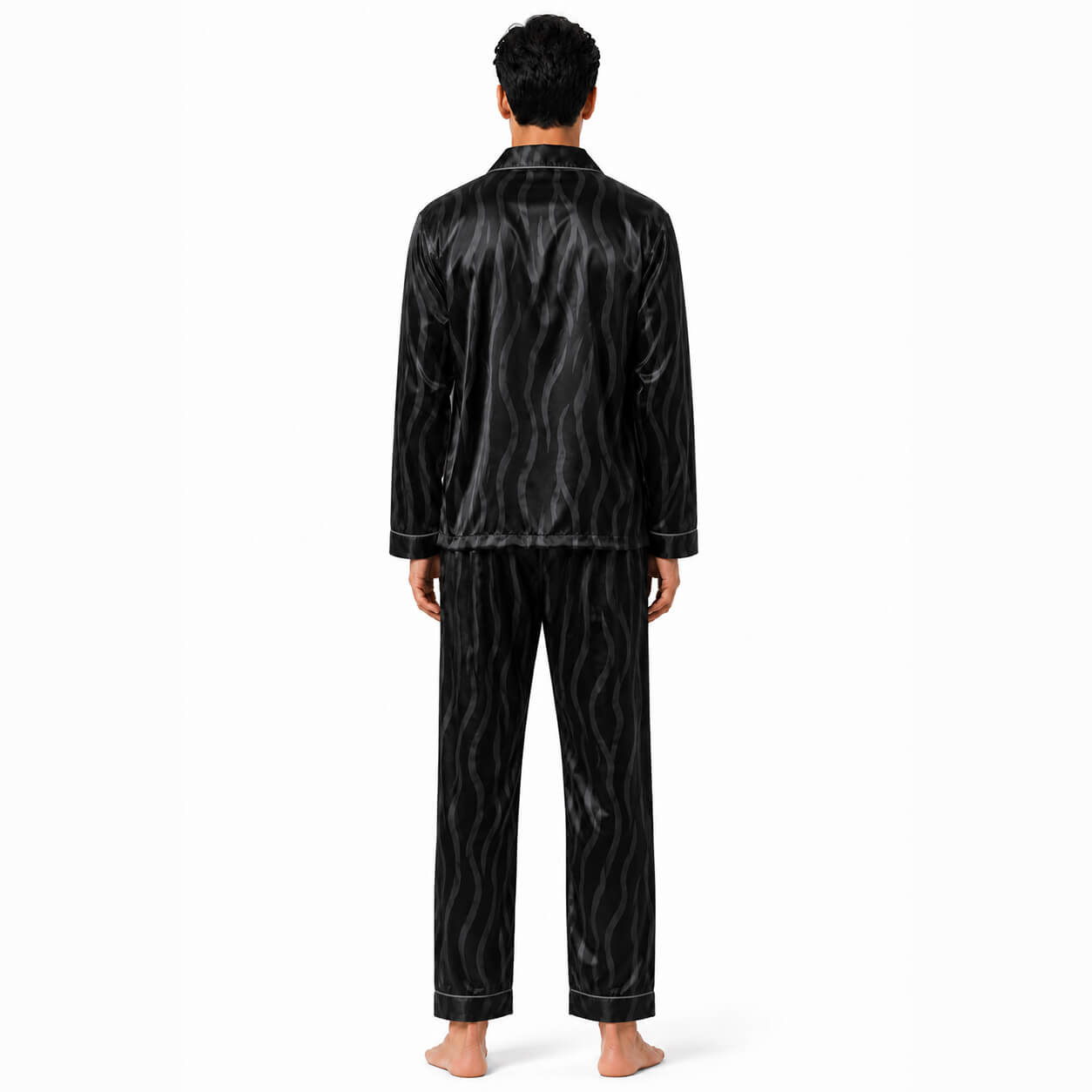 Men's Black Tiger Stripe Satin Pajama Set