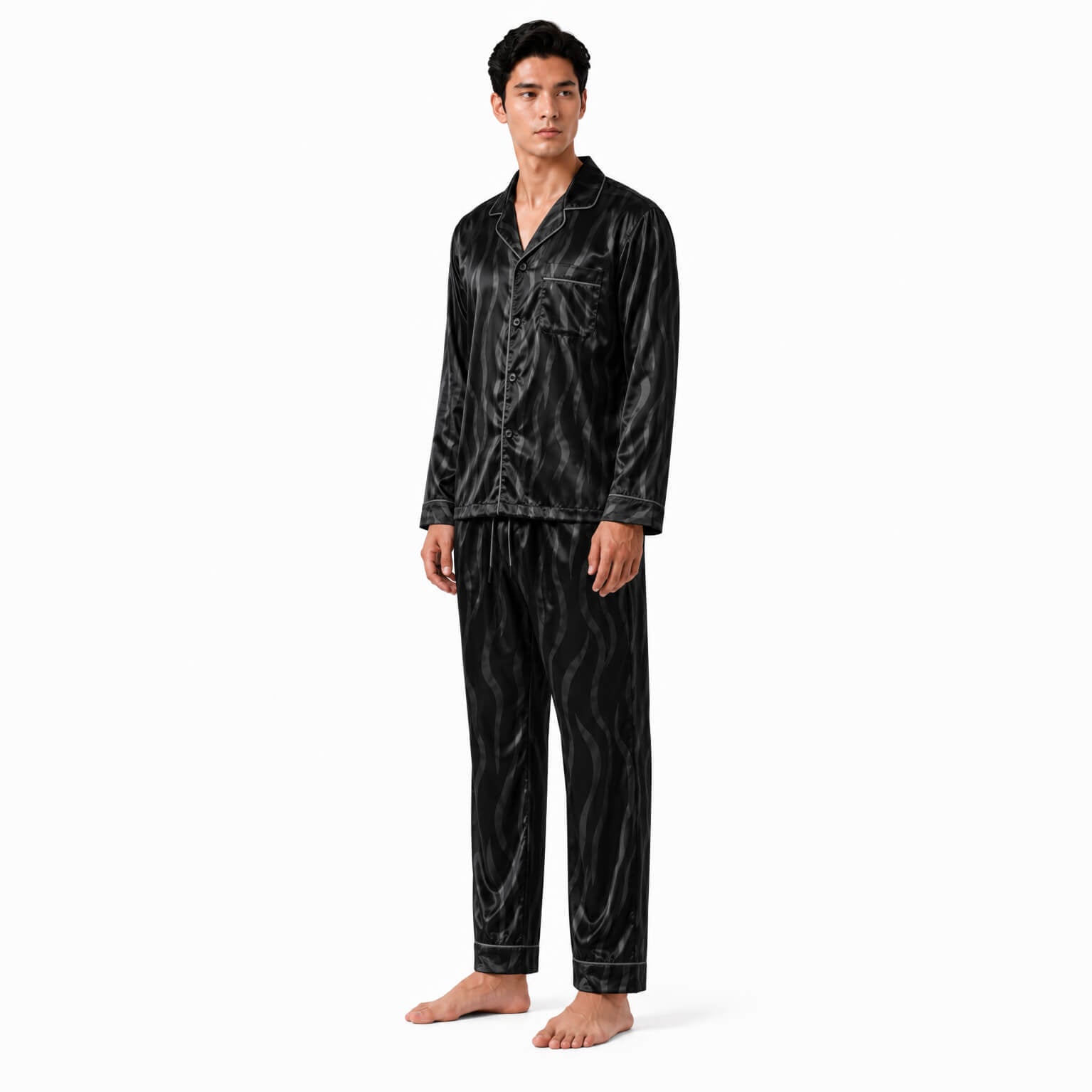 Men's Black Tiger Stripe Satin Pajama Set