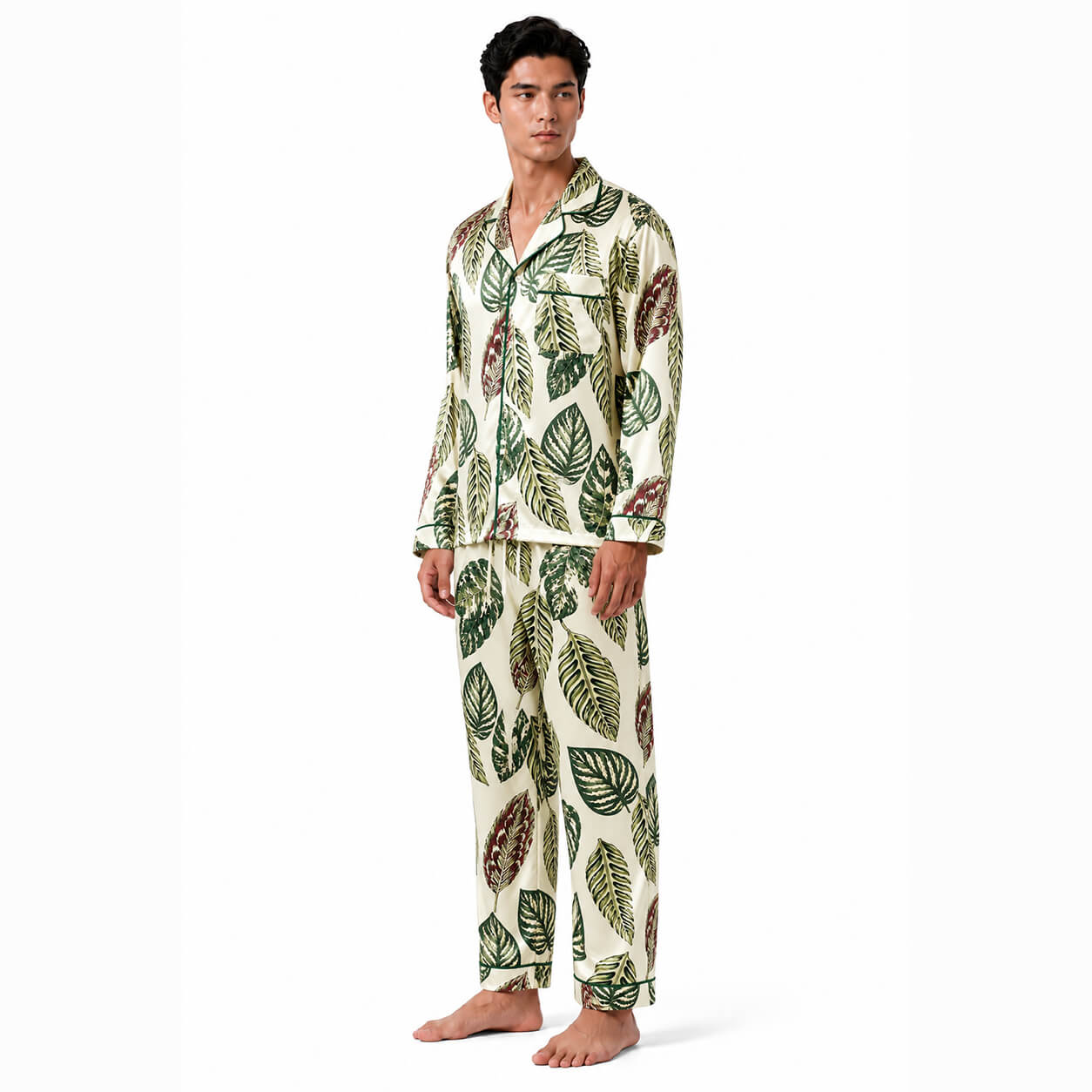 Men's Botanical Leaf Satin Pajama Set