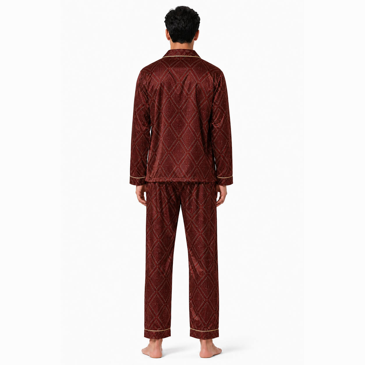Men's Burgundy Crocodile Satin Pajama Set