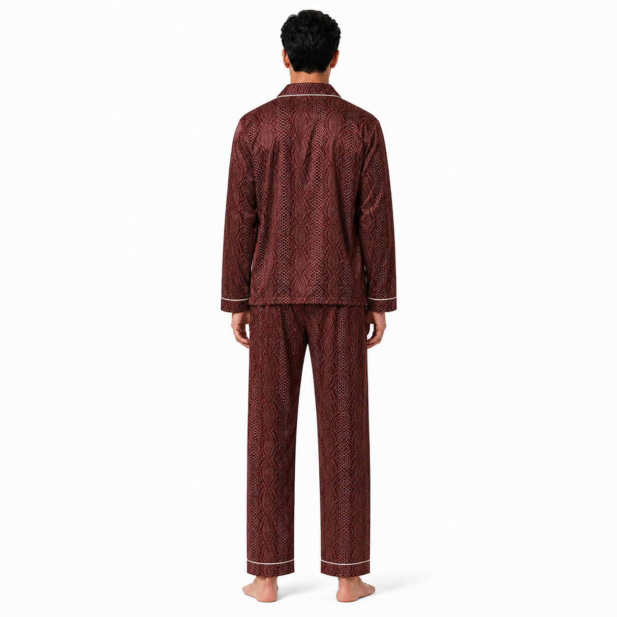 Men's Burgundy Python Satin Pajama Set