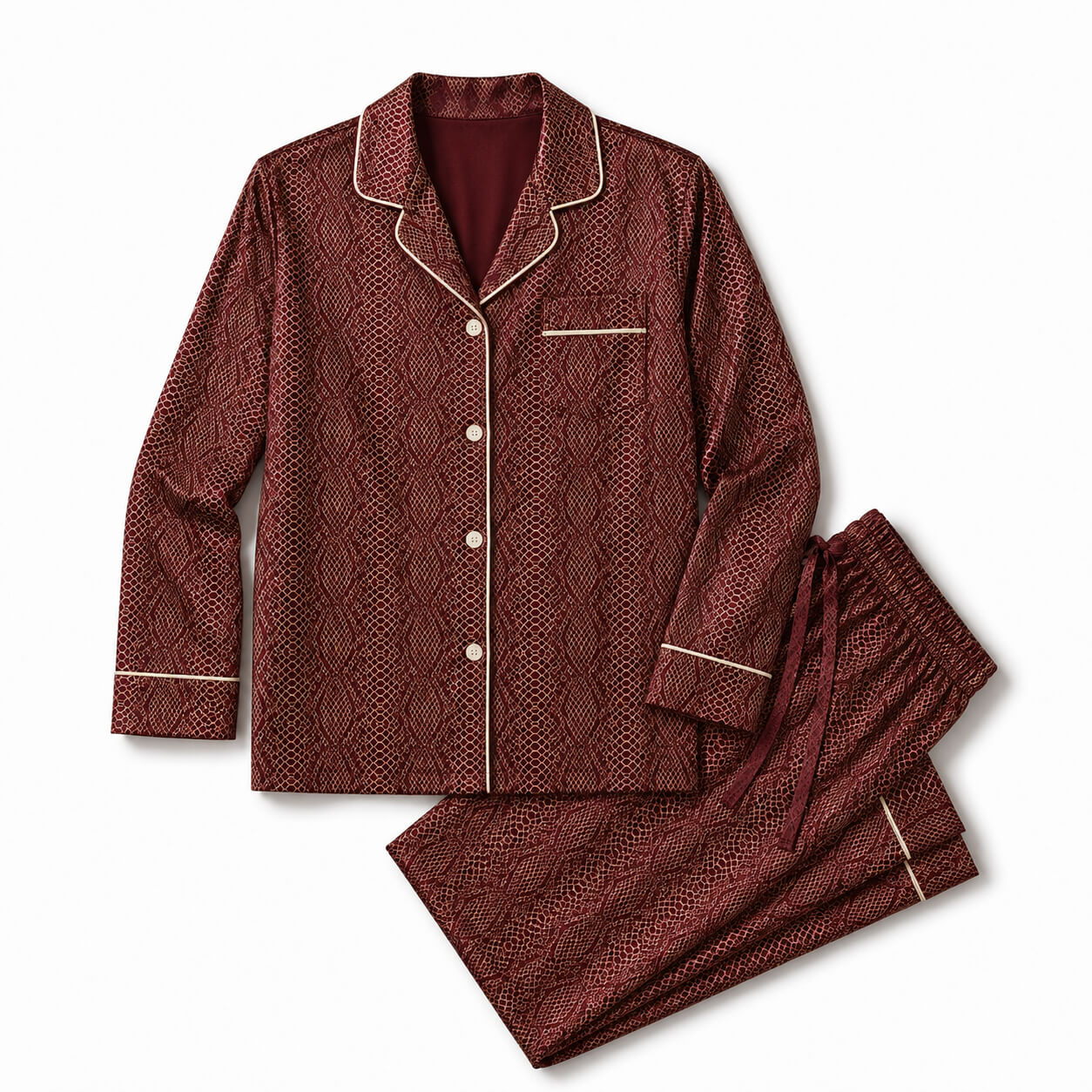 Men's Burgundy Python Satin Pajama Set
