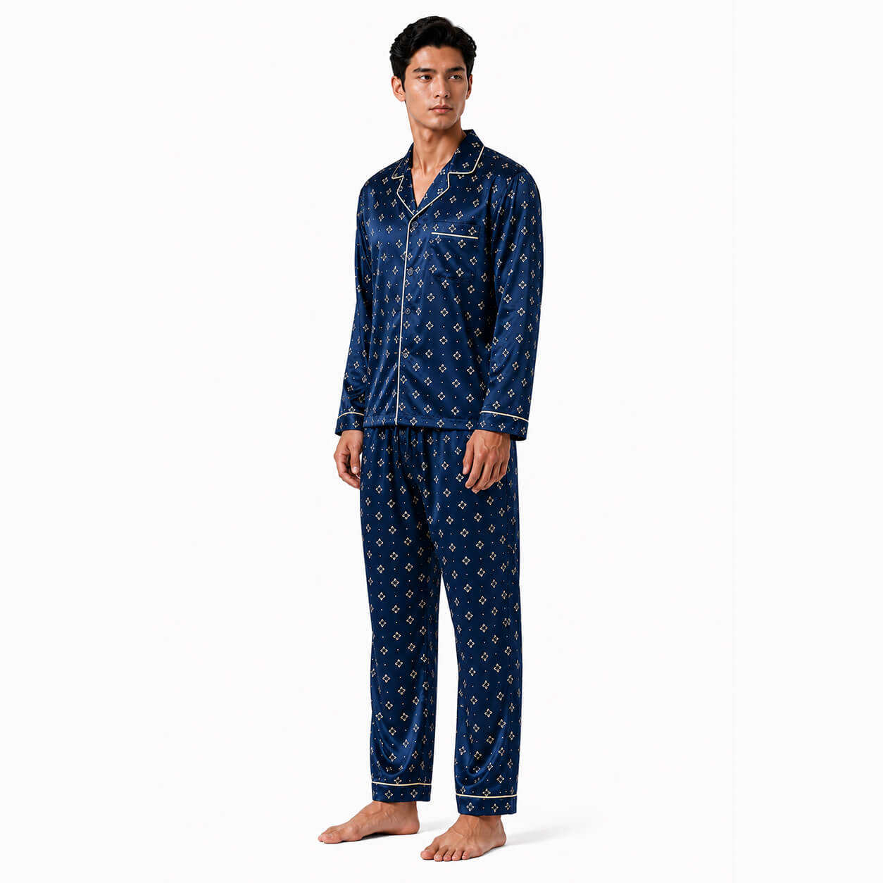 Men's Navy Foulard Satin Pajama Set