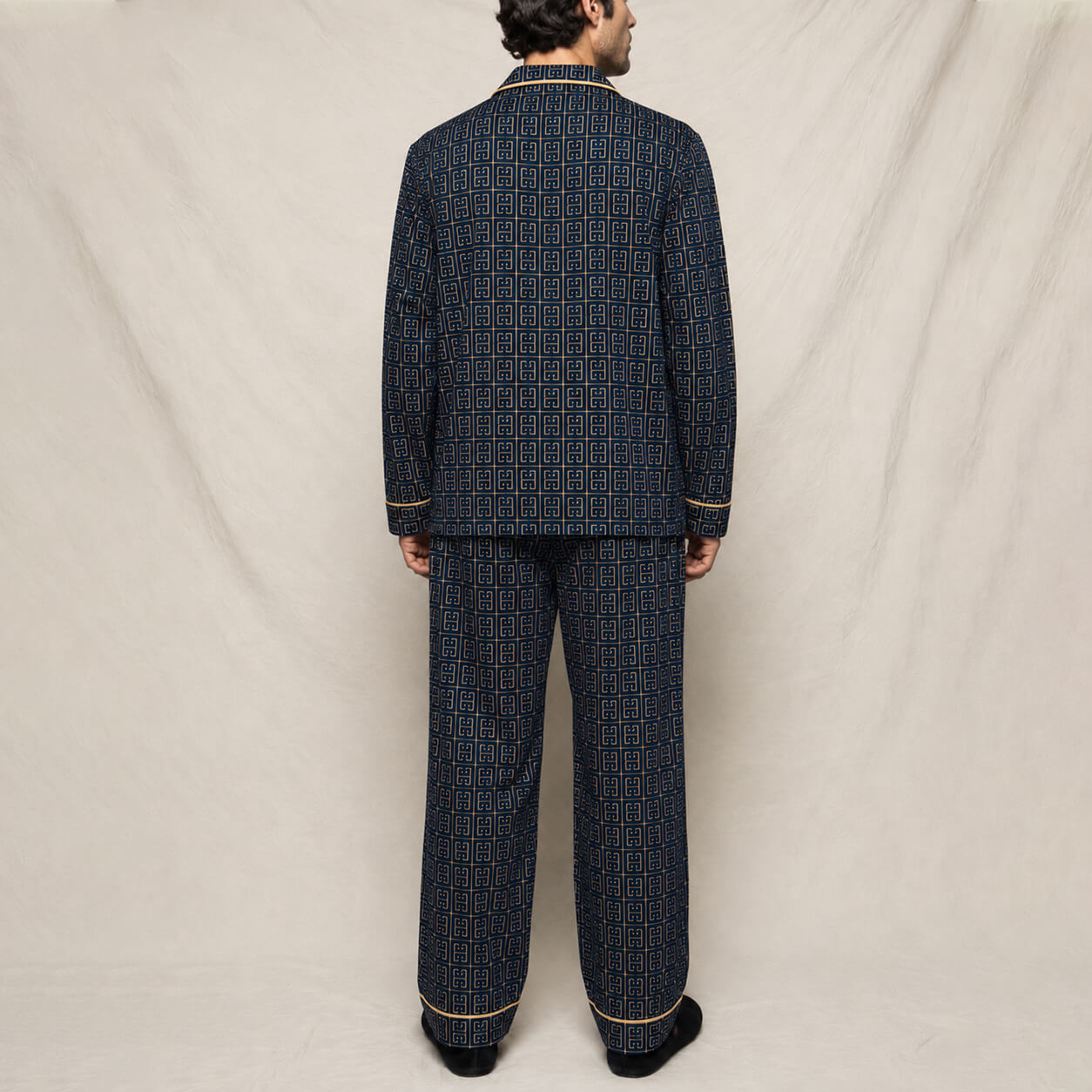 Men's Navy Geometric Satin Pajama Set