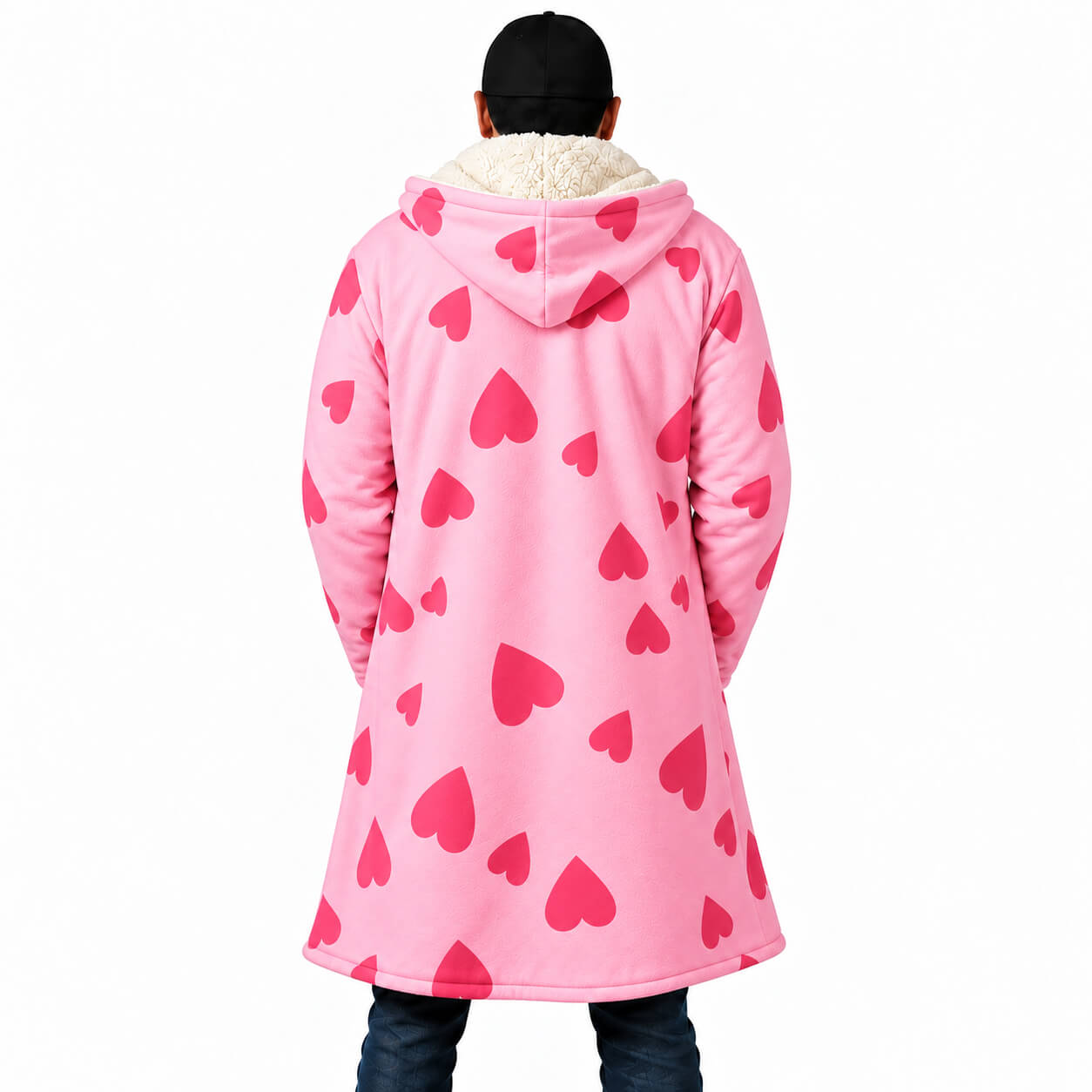 Pink Heart Hooded Cloak Coat