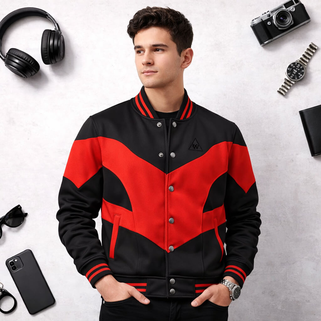 Red V-Panel Varsity Jacket