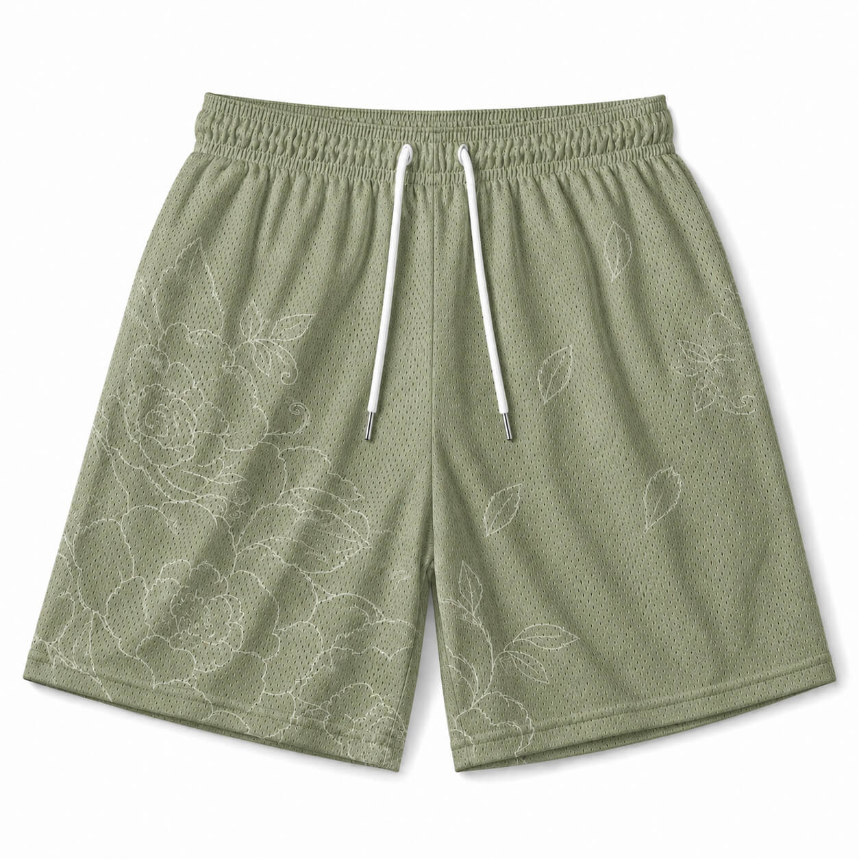 Sage Bloom Athletic Mesh Shorts