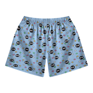 Soot Sprites Spiders All Over Brushed Mesh shorts