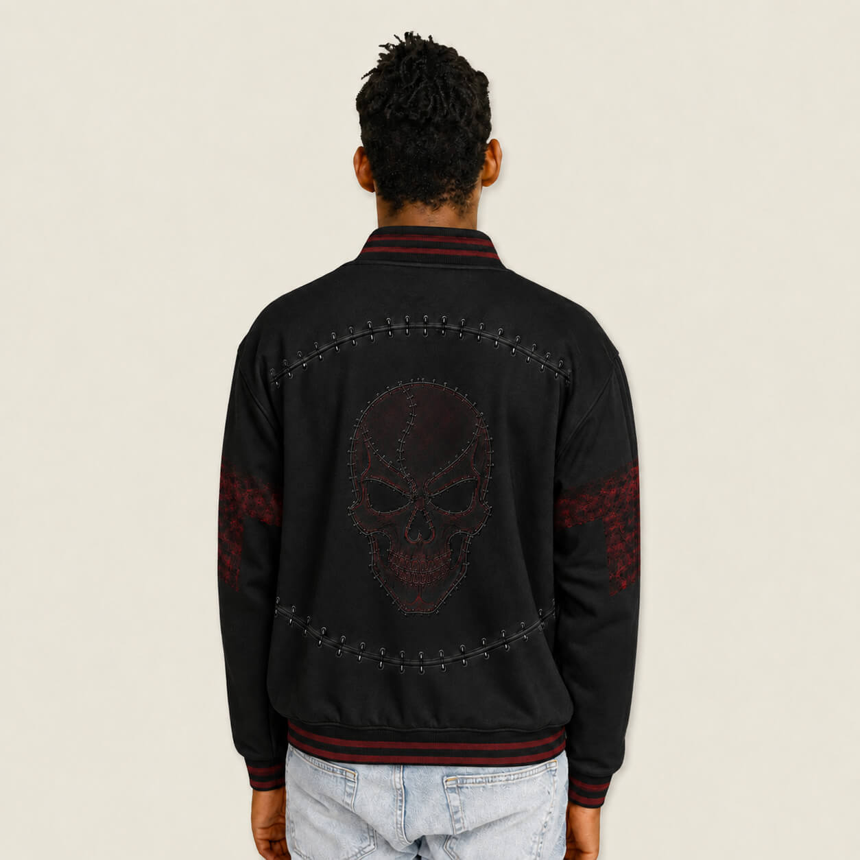 Stitched Phantom Skull Varsity Jacket