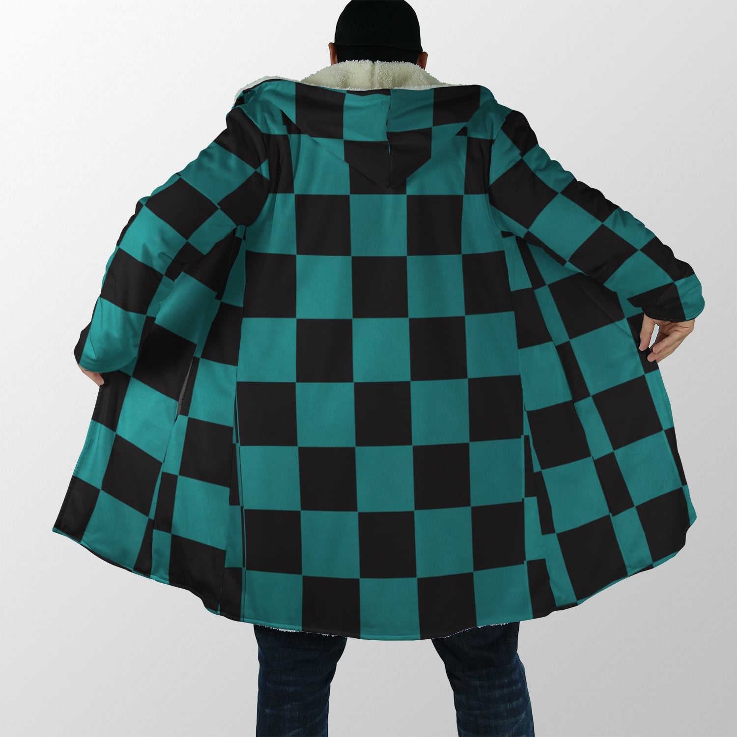 DS Check Pattern Hooded Cloak Coat