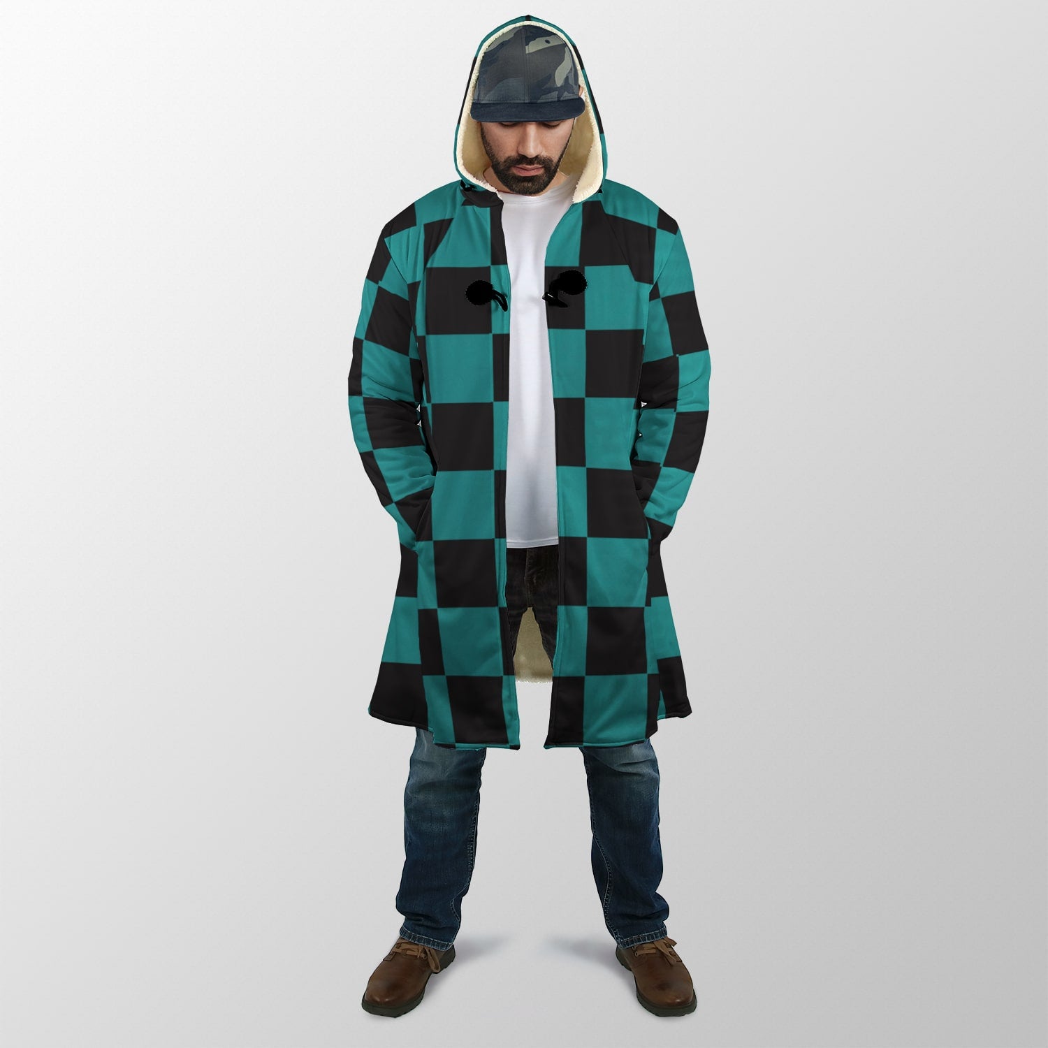 DS Check Pattern Hooded Cloak Coat