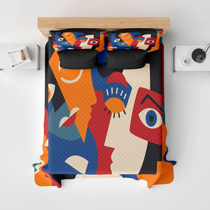 Unseen Impact Abstract Faces Quilt Bedding