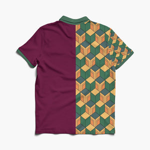 Water Pillar Color Overlap Pattern Polo Shirt