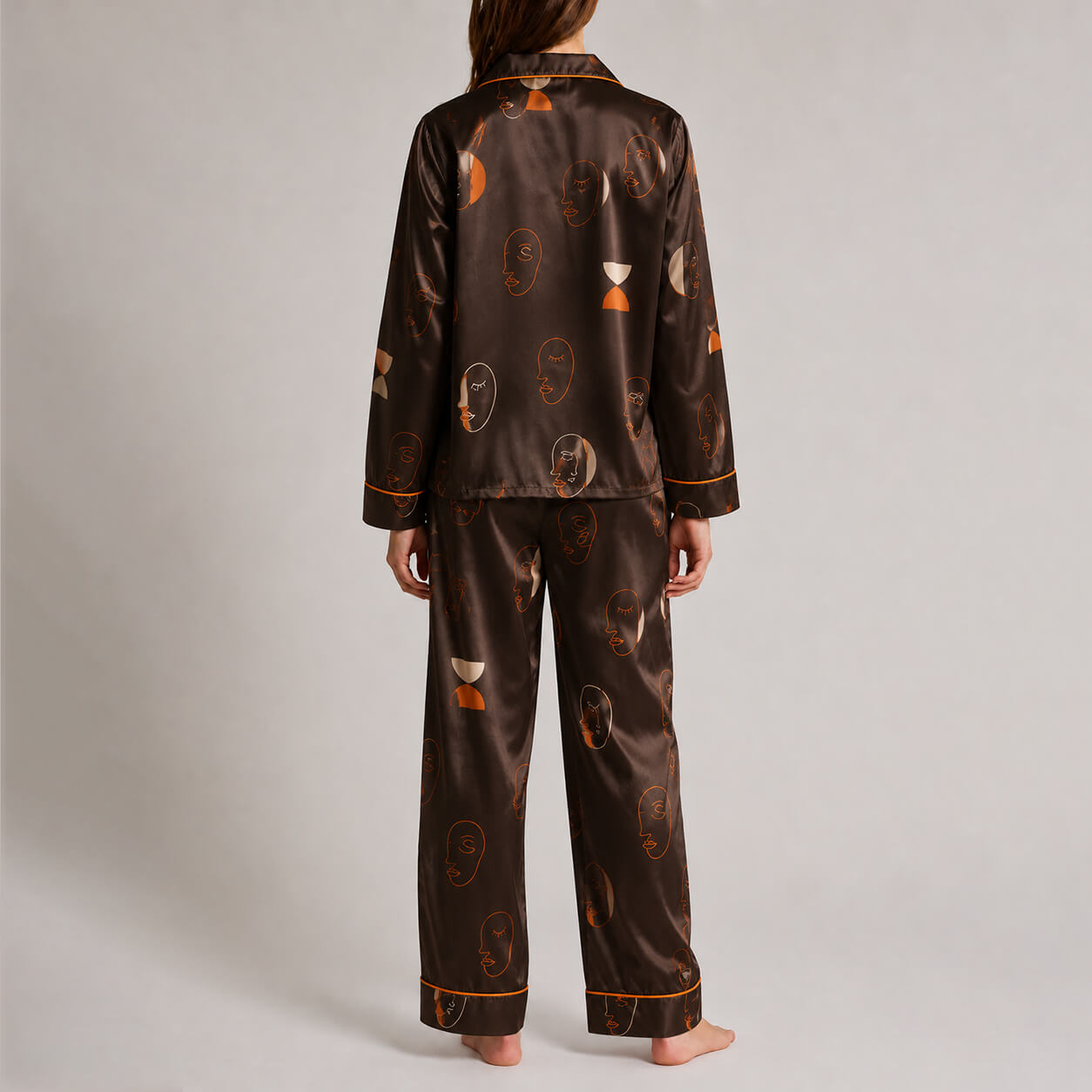 Women's Abstract Faces Satin Pajama Set