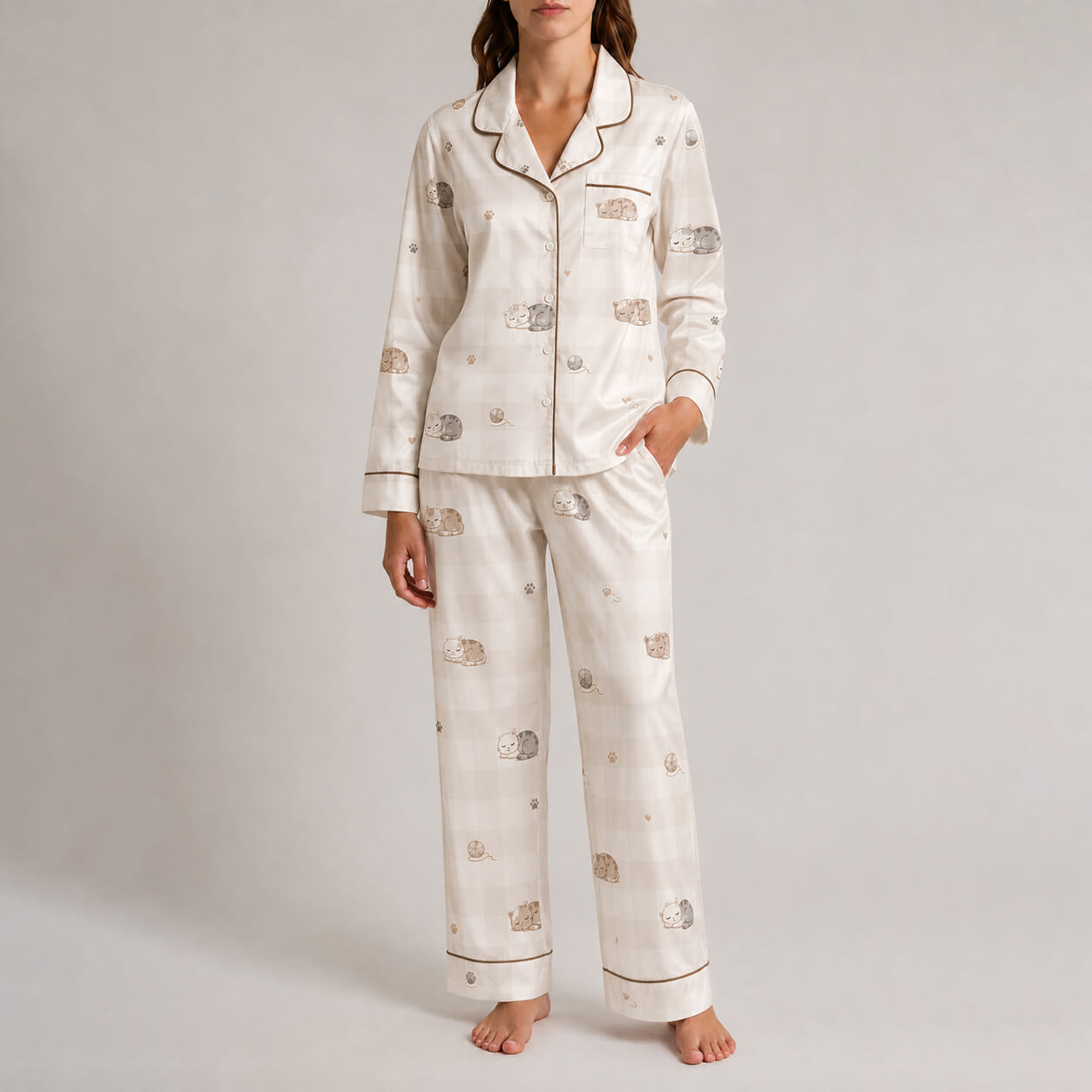 Women's Cozy Kitty Satin Pajama Set