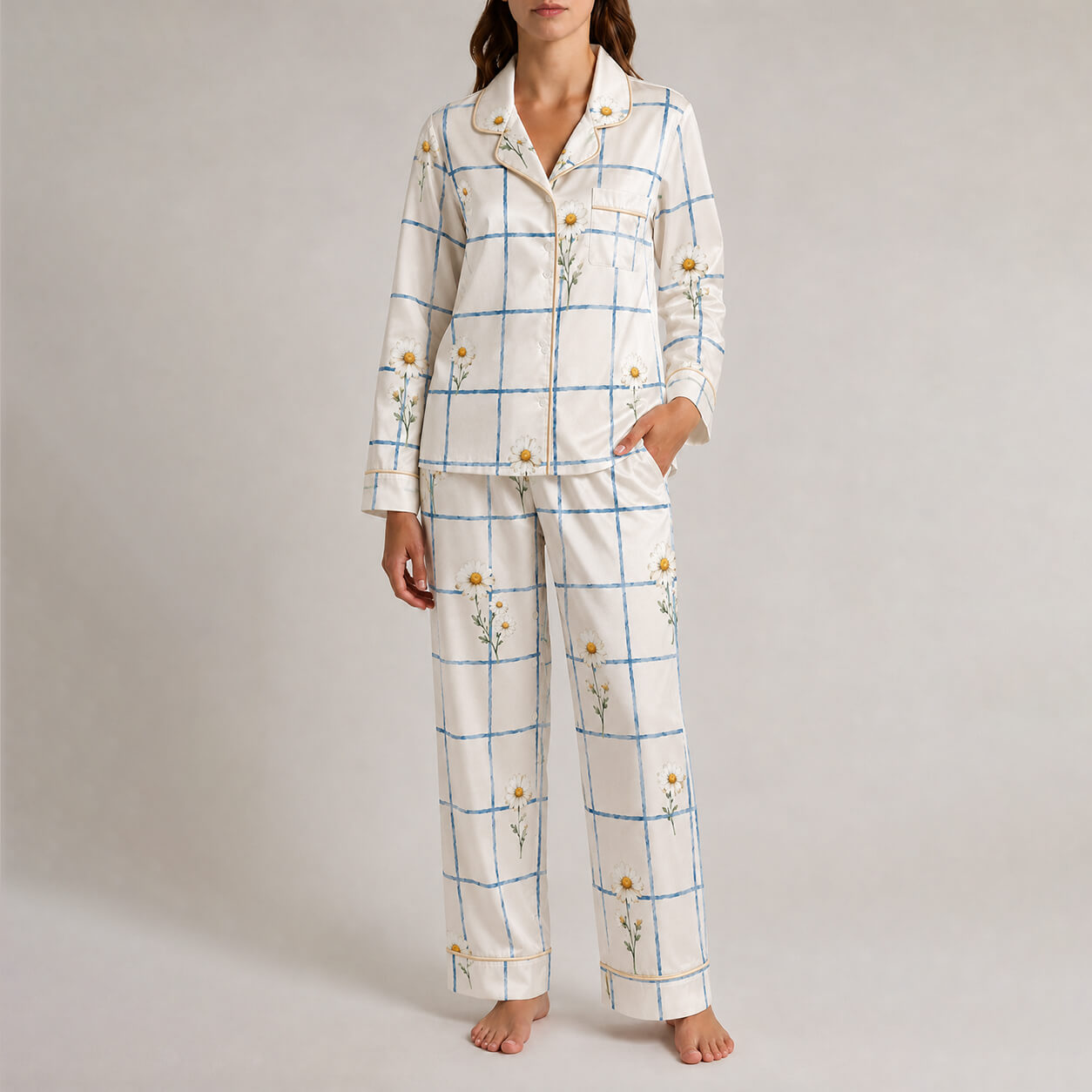 Women's Daisy Grid Satin Pajama Set