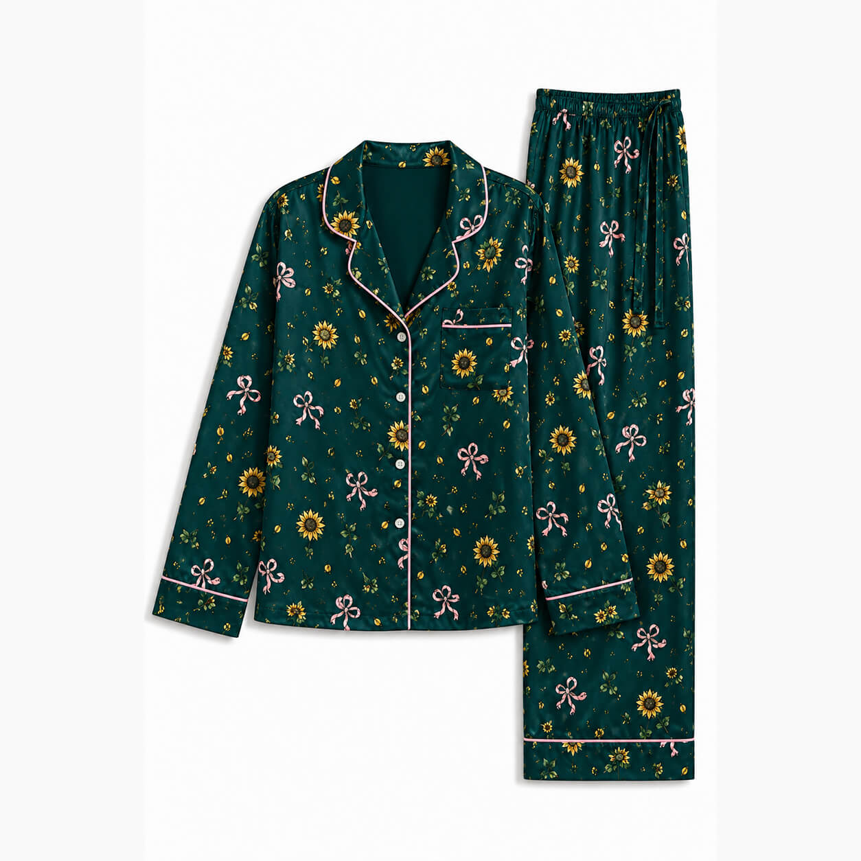 Women's Emerald Bloom Satin Pajama Set