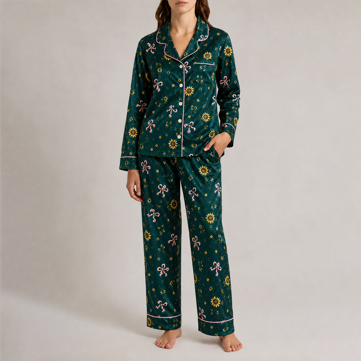 Women's Emerald Bloom Satin Pajama Set
