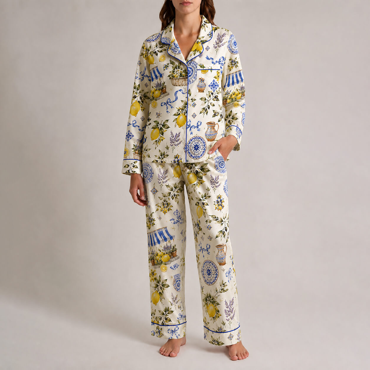 Women's Italian Citrus Satin Pajama Set