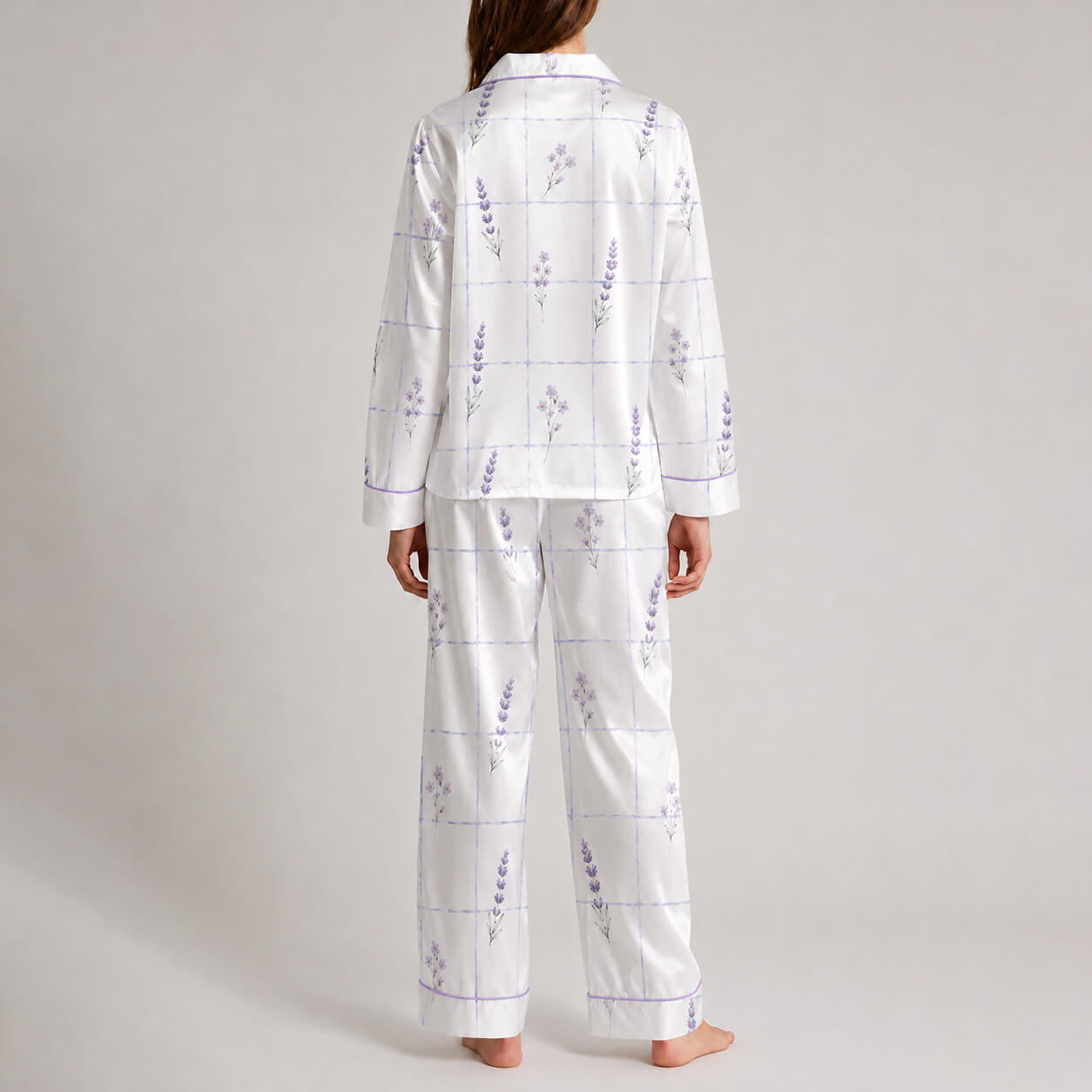 Women's Lavender Check Satin Pajama Set