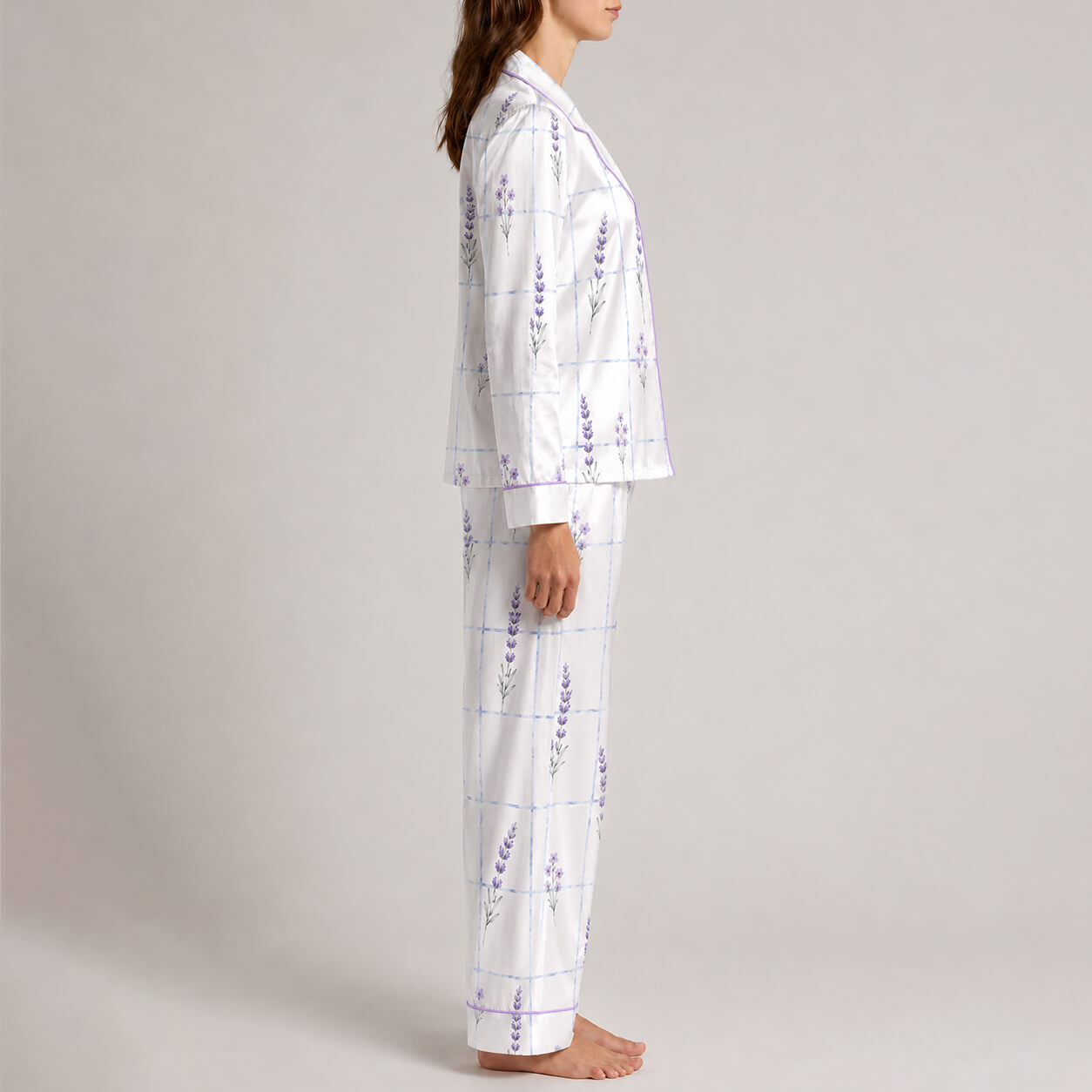 Women's Lavender Check Satin Pajama Set
