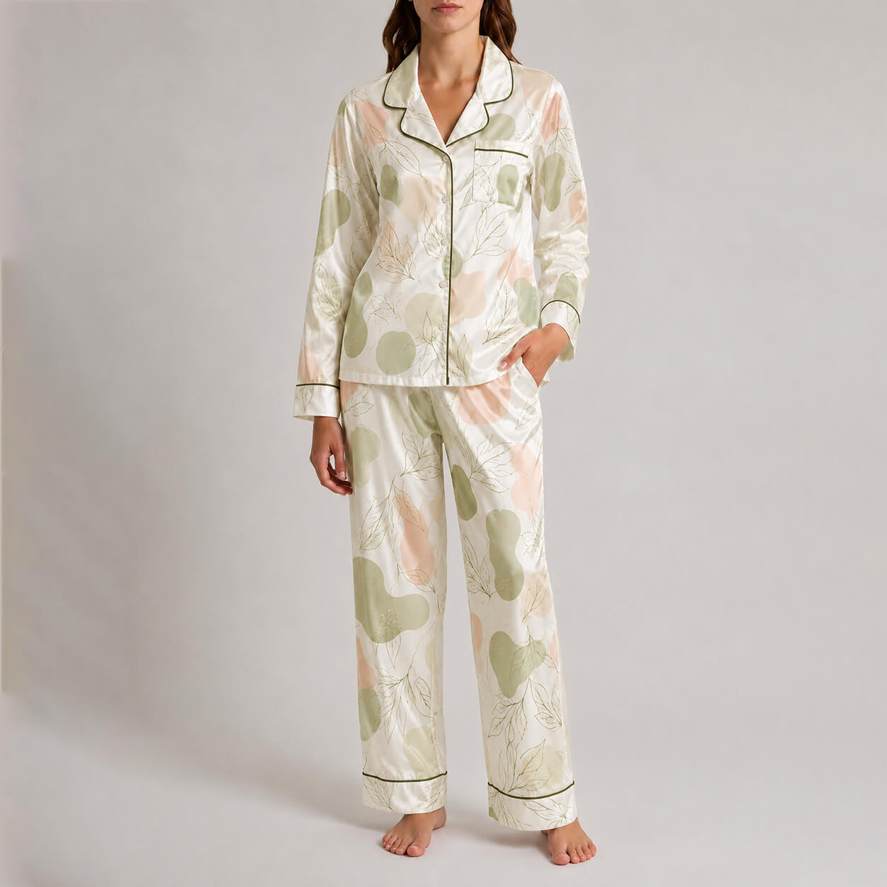 Women's Matcha Bloom Satin Pajama Set
