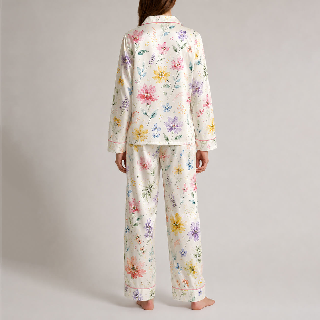 Women's Watercolor Floral Satin Pajama Set