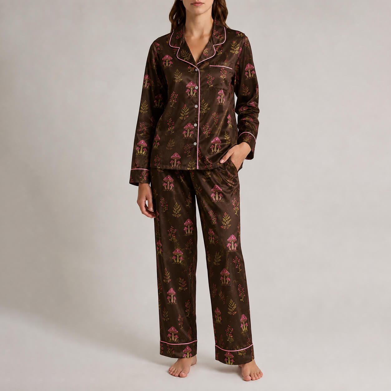 Women's Woodland Toadstool Satin Pajama Set