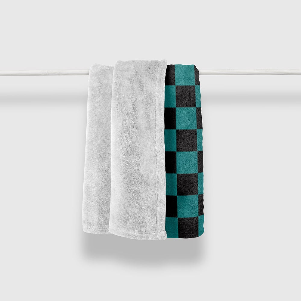 kimetsu na Classic Green Check Fleece Throw Blanket