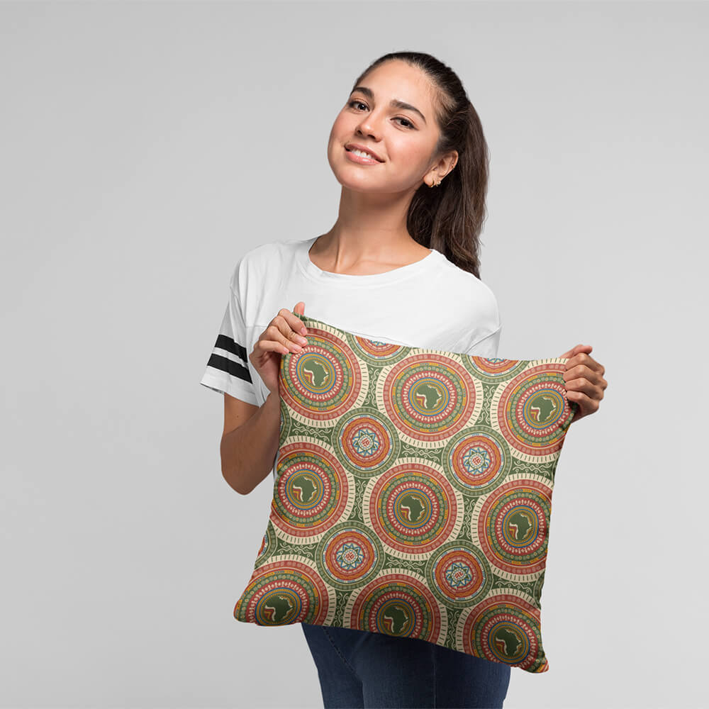 African Art Pattern Map Throw Pillow