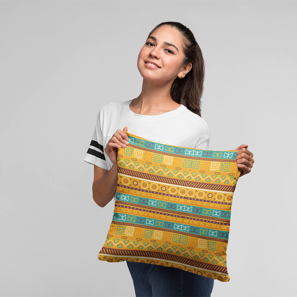 African Art Tiles Pattern Throw Pillow