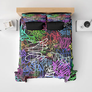 All Over Brushed Strokes Graffiti Quilt Bedding