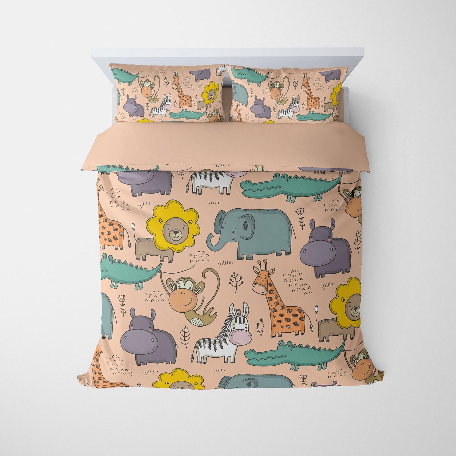 Animal Zoo Cute Doodles Pattern Comforter Set Bedding