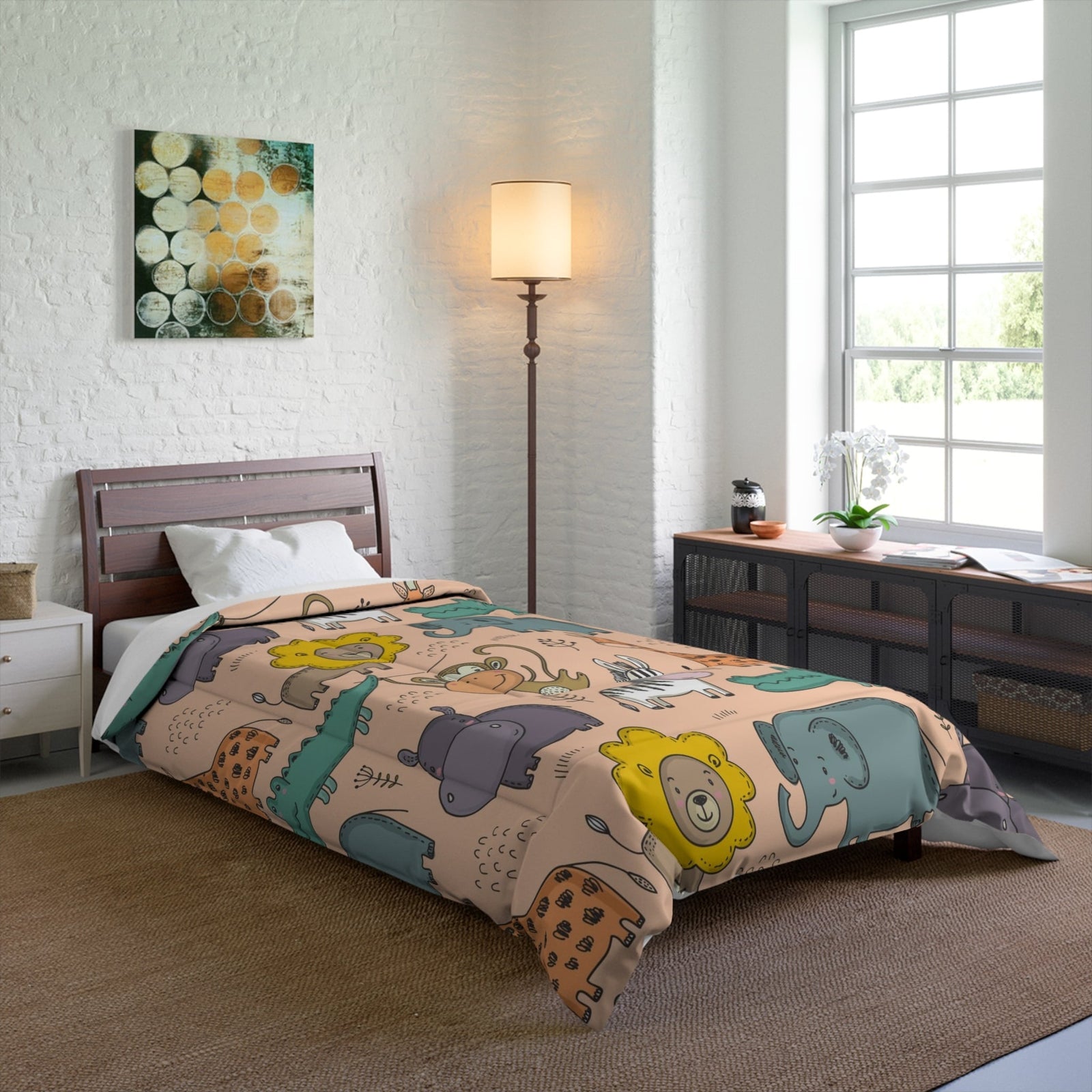 Animal Zoo Cute Doodles Pattern Comforter Set Bedding