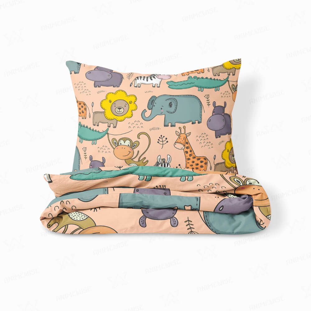 Animal Zoo Cute Doodles Pattern Comforter Set Bedding