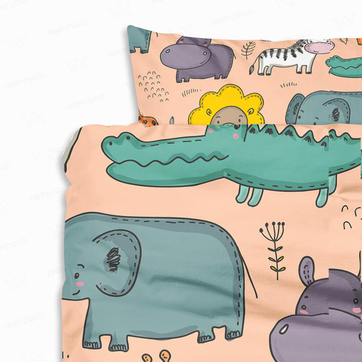 Animal Zoo Cute Doodles Pattern Comforter Set Bedding