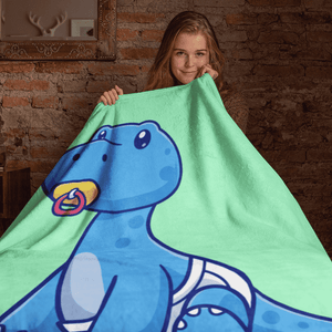 Blue Cute Dino Baby Blanket
