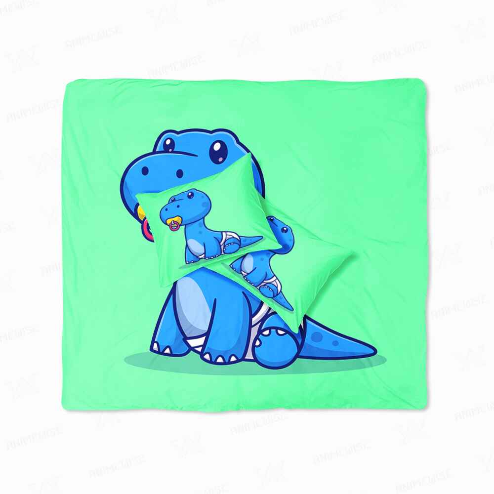 Blue Cute Dino Baby Duvet Cover Bedding