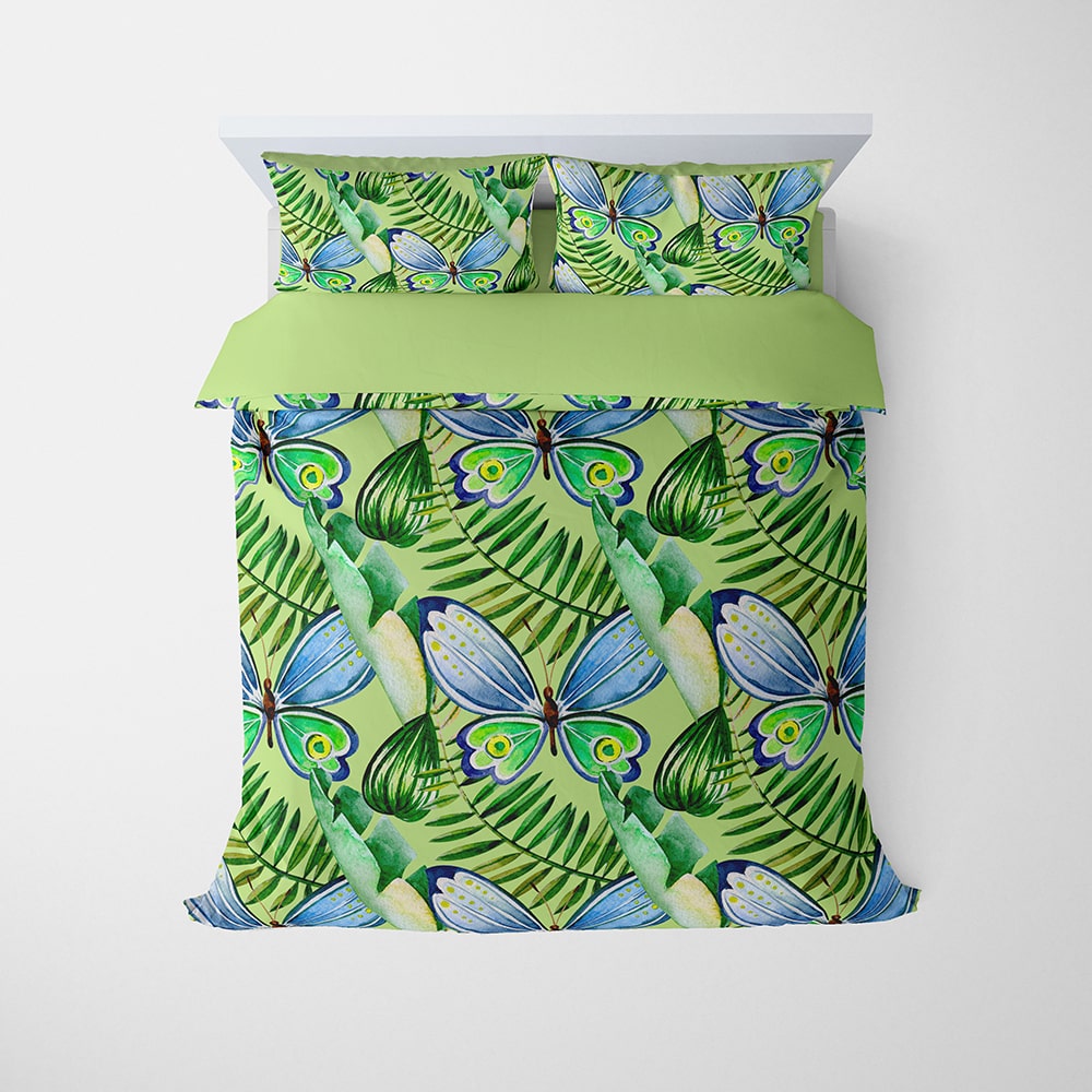 Butterfly Palm Leaf Pattern Comforter Set Bedding