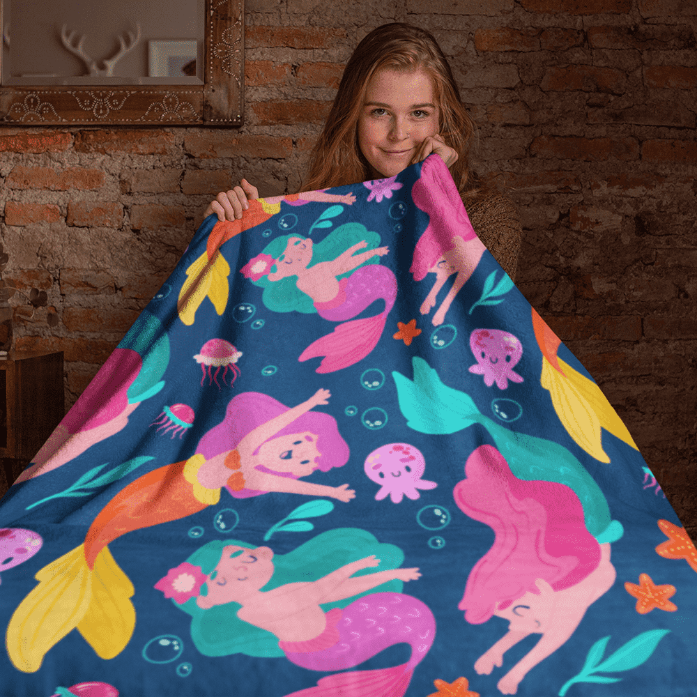 Colorful Mermaids Pattern Blanket