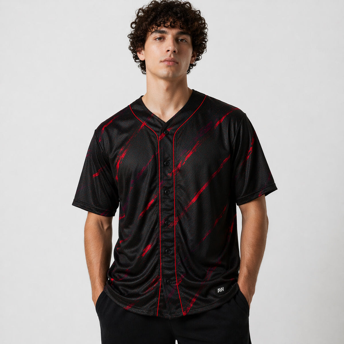Crimson Strike Baseball Jersey – Breathable Mesh Performance Fit
