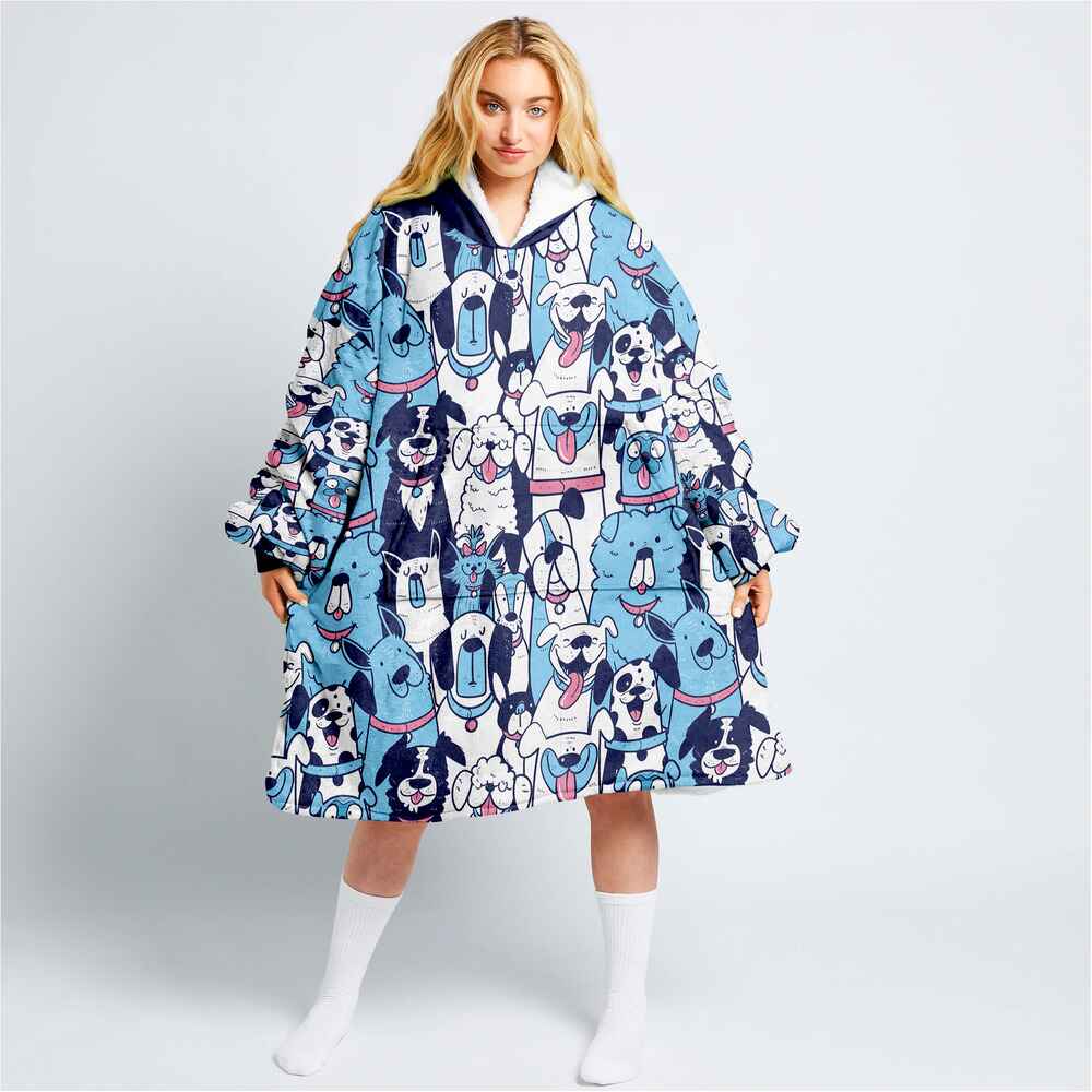 Cute Dogs Doodle Love Blanket Hoodie