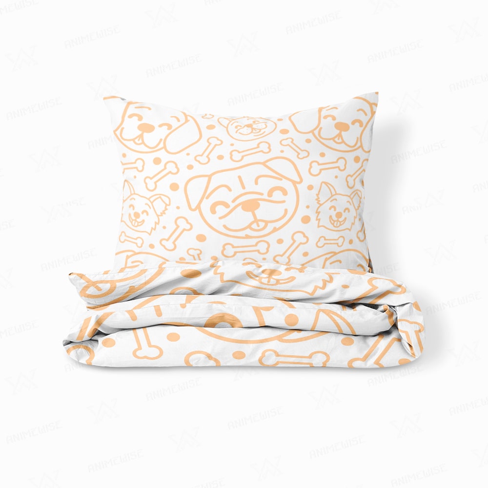 Cute Smiling Dogs Doodels All Over Brushed Comforter Set Bedding