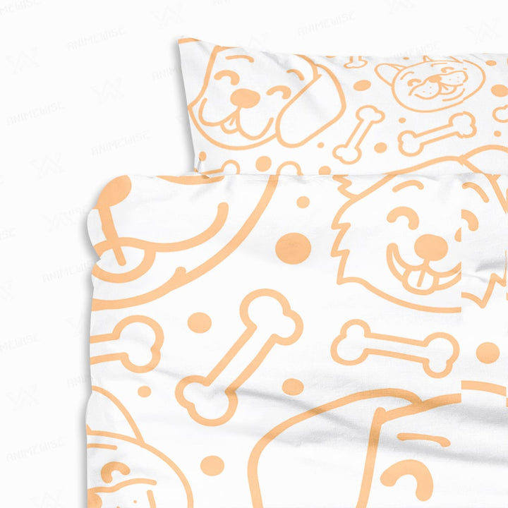 Cute Smiling Dogs Doodels All Over Brushed Comforter Set Bedding