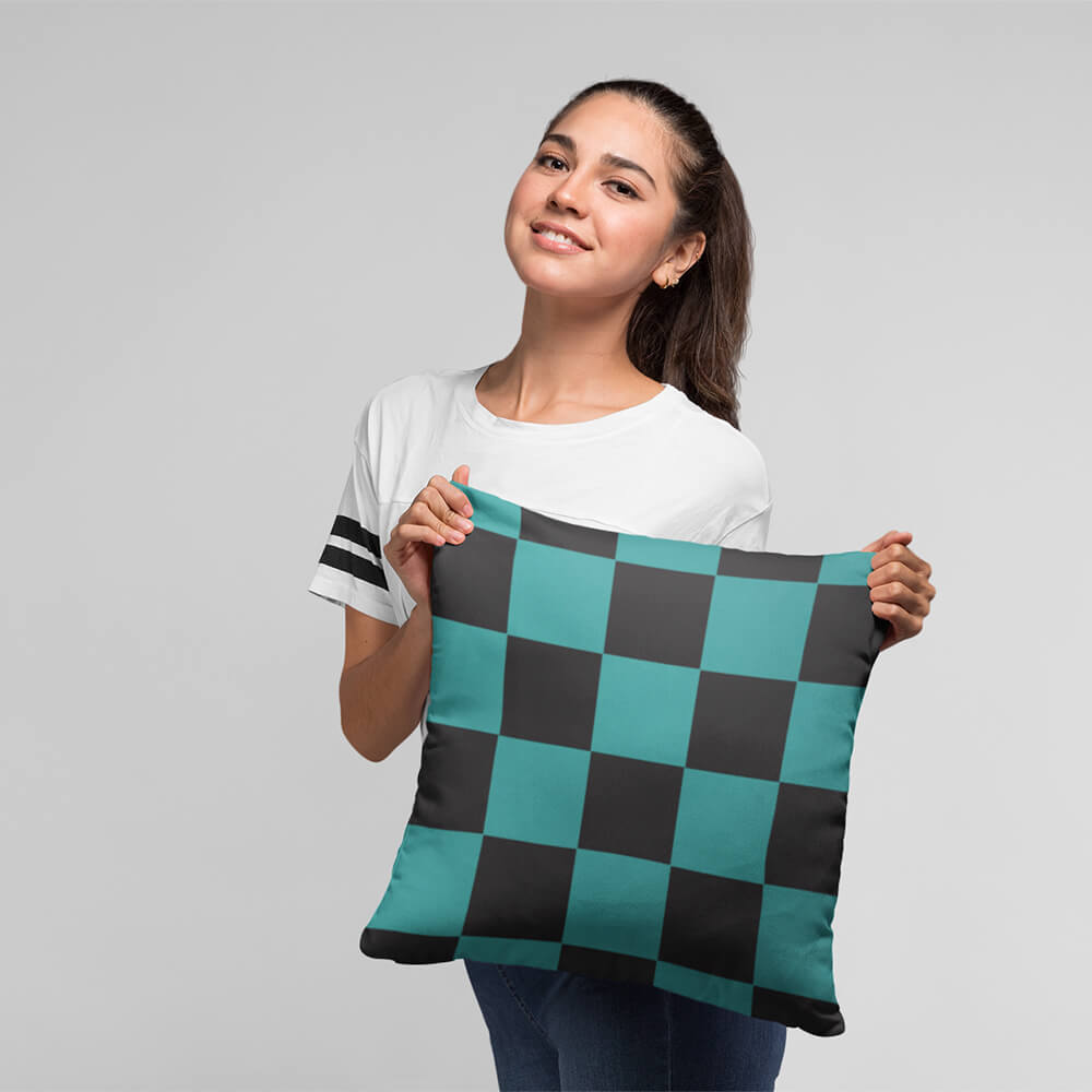 kimetsu Classic Green Check Check Pattern Throw Pillow