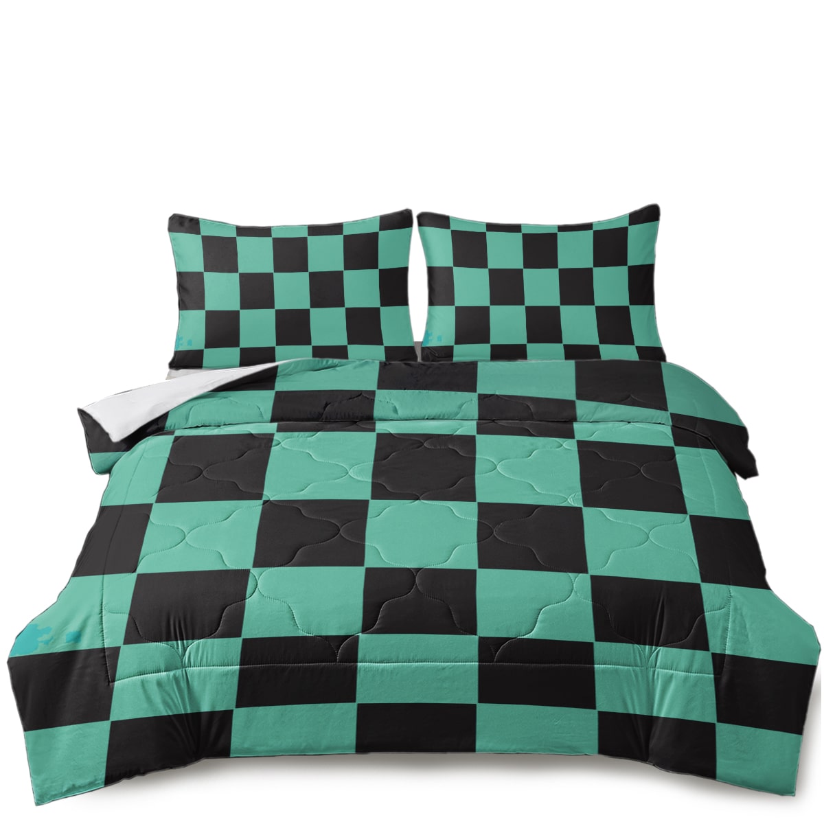 Kimetsu Classic Green Check Pattern Comforter Bedding